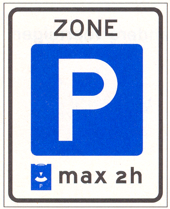 Parkeerschijf-zone met verplicht gebruik van parkeerschijf.